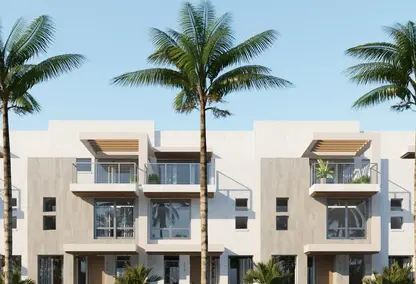 Rendering of Fifth Avenue Townhomes new construction in Delray Beach, South Florida with modern design and palm-lined streets.
