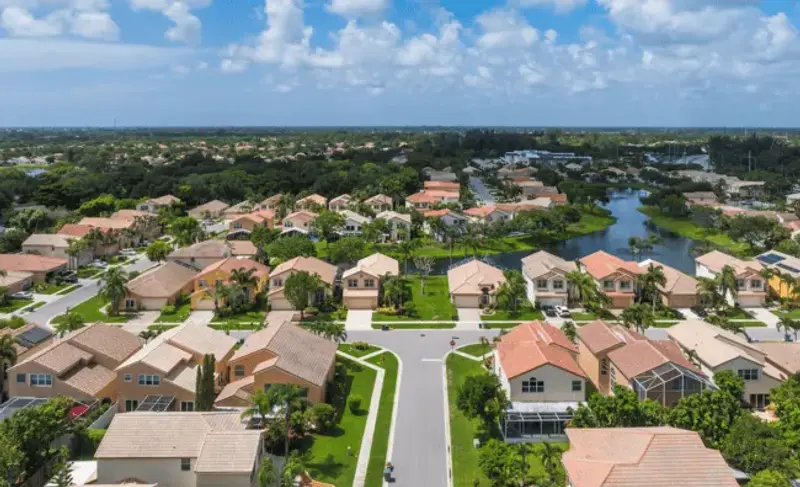 Aerial view of Manor Forest homes in Boynton Beach, Florida