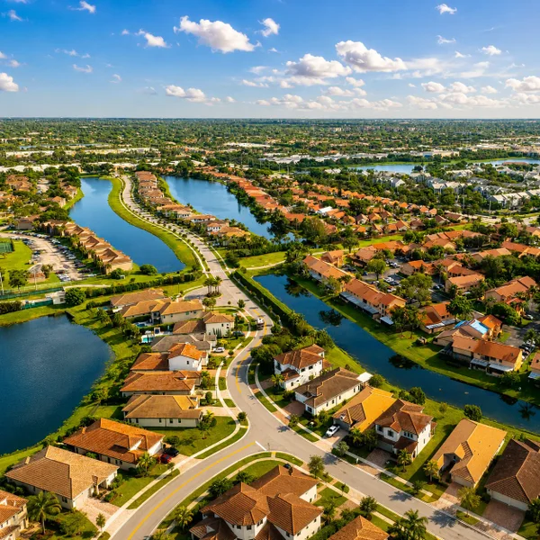 Pembroke Pines, FL luxury real estate view with waterfront homes, tropical landscaping, and family neighborhoods in South Florida.