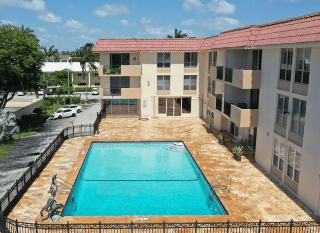 aerial view of the pool area at Boca View Condominium