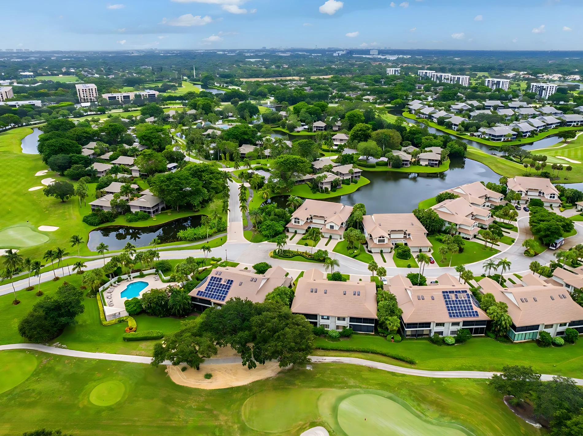 An aerial view of a homes for sale in Charter Cay at Boca West
