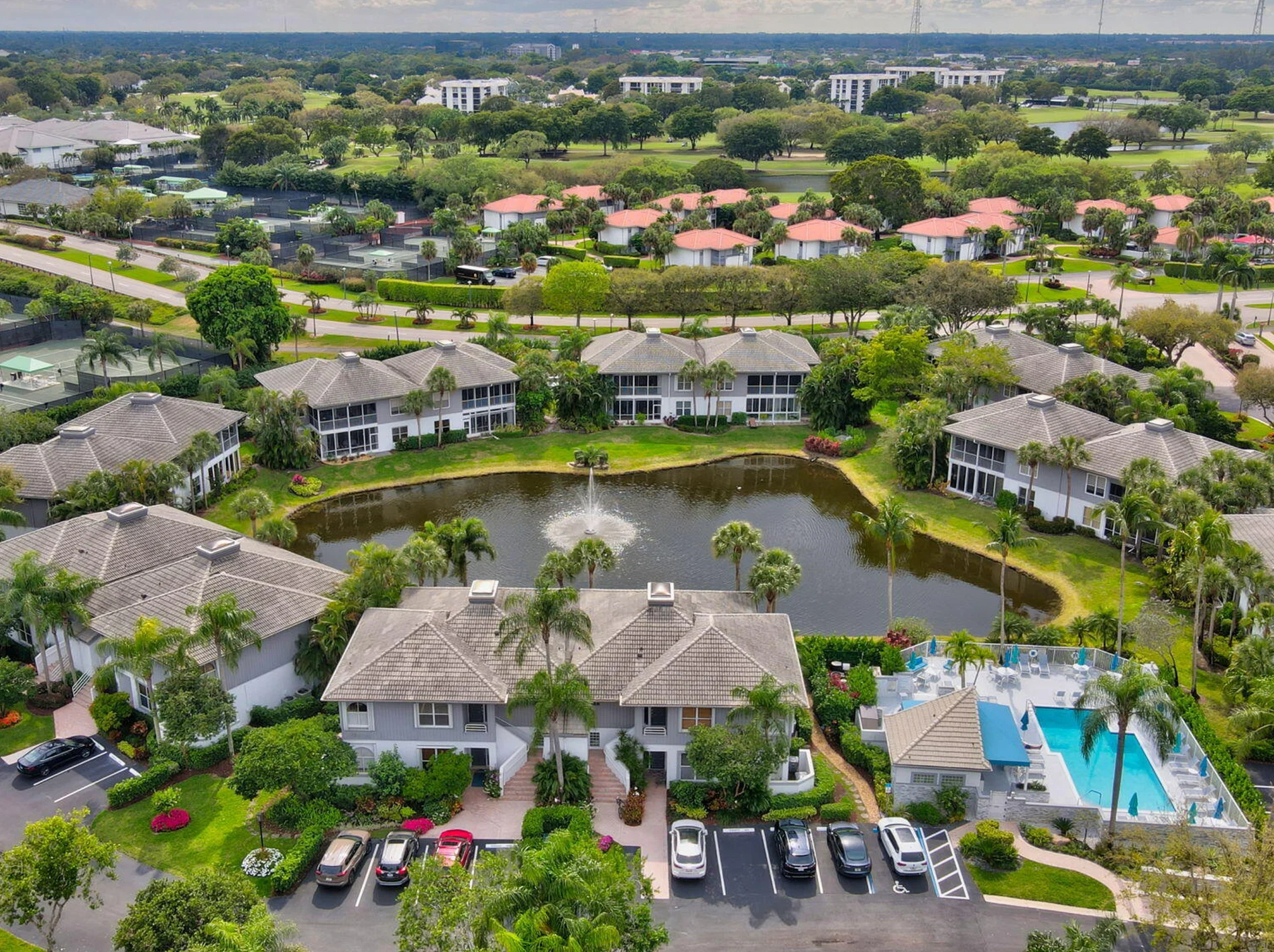 An aerial of condos for sale in The Cove At Boca West, Boca Raton