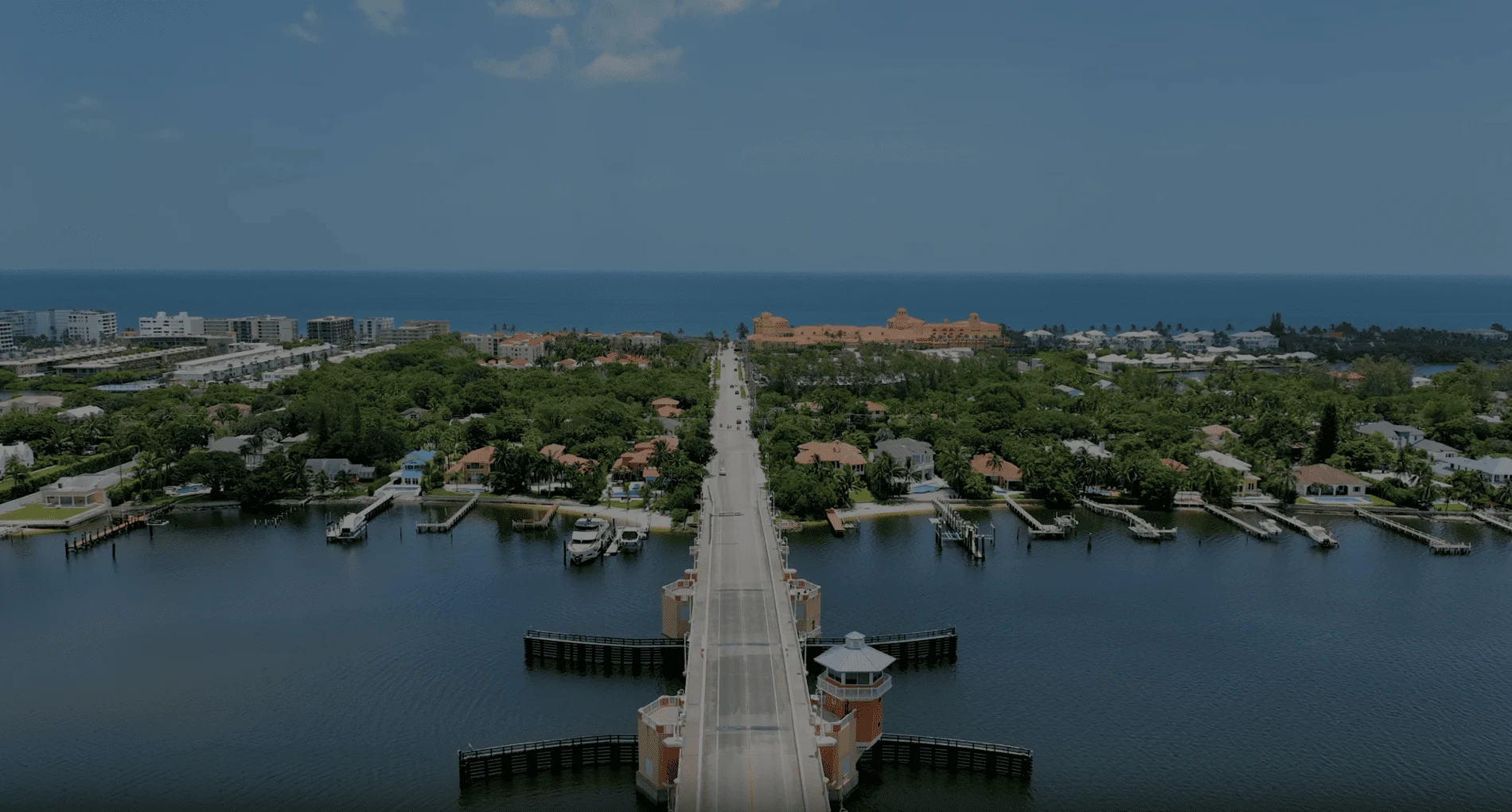 Aerial view of intercostal leading to the island of South Palm Beach, Florida.