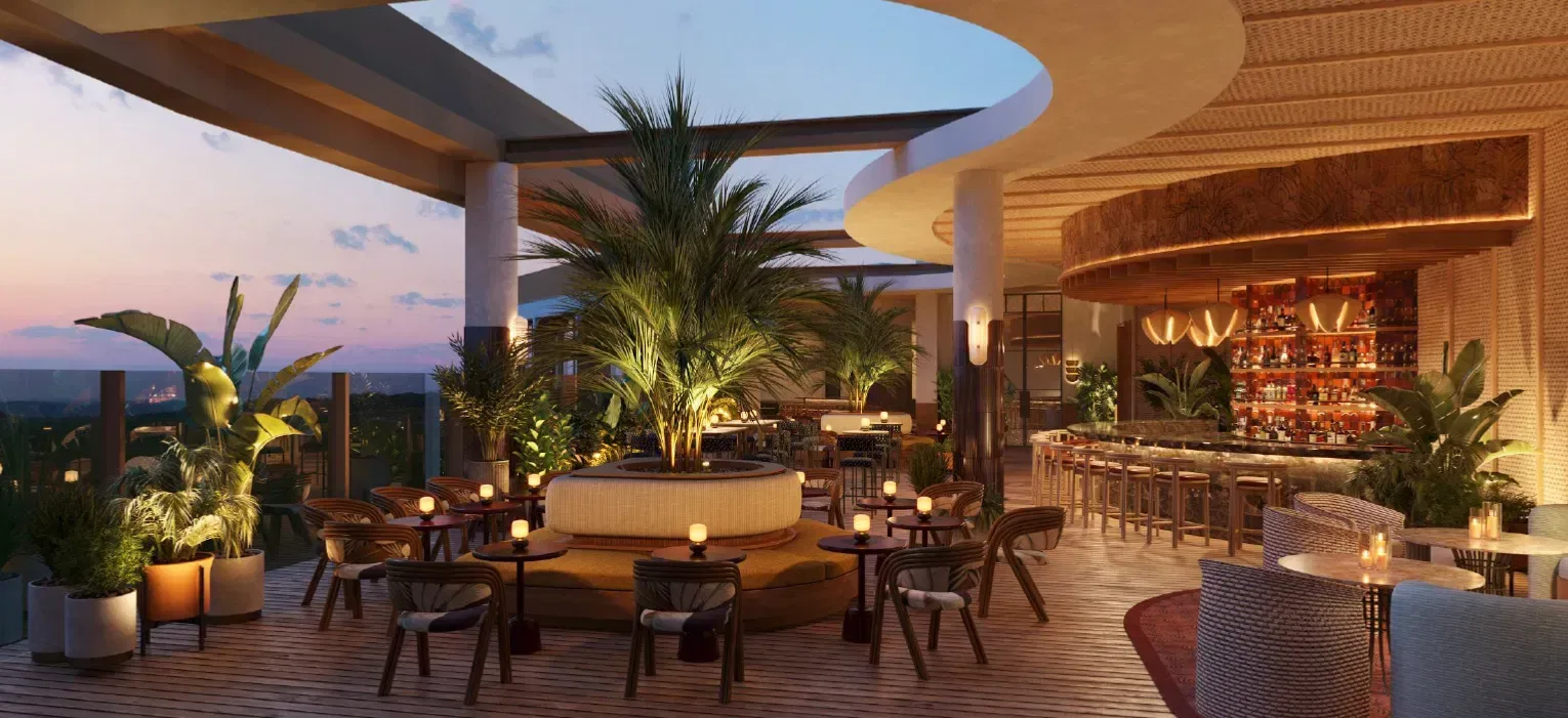A hyperrealistic rooftop bar at Curio
