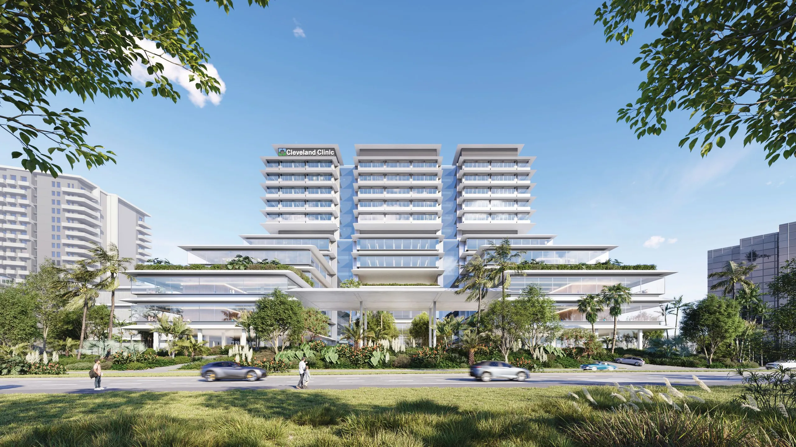 Architectural rendering of the planned Cleveland Clinic hospital in downtown West Palm Beach