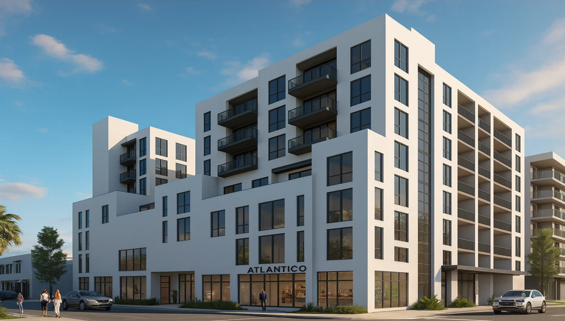 A hyperrealistic rendering of the proposed Atlantico Pompano Beach condo development