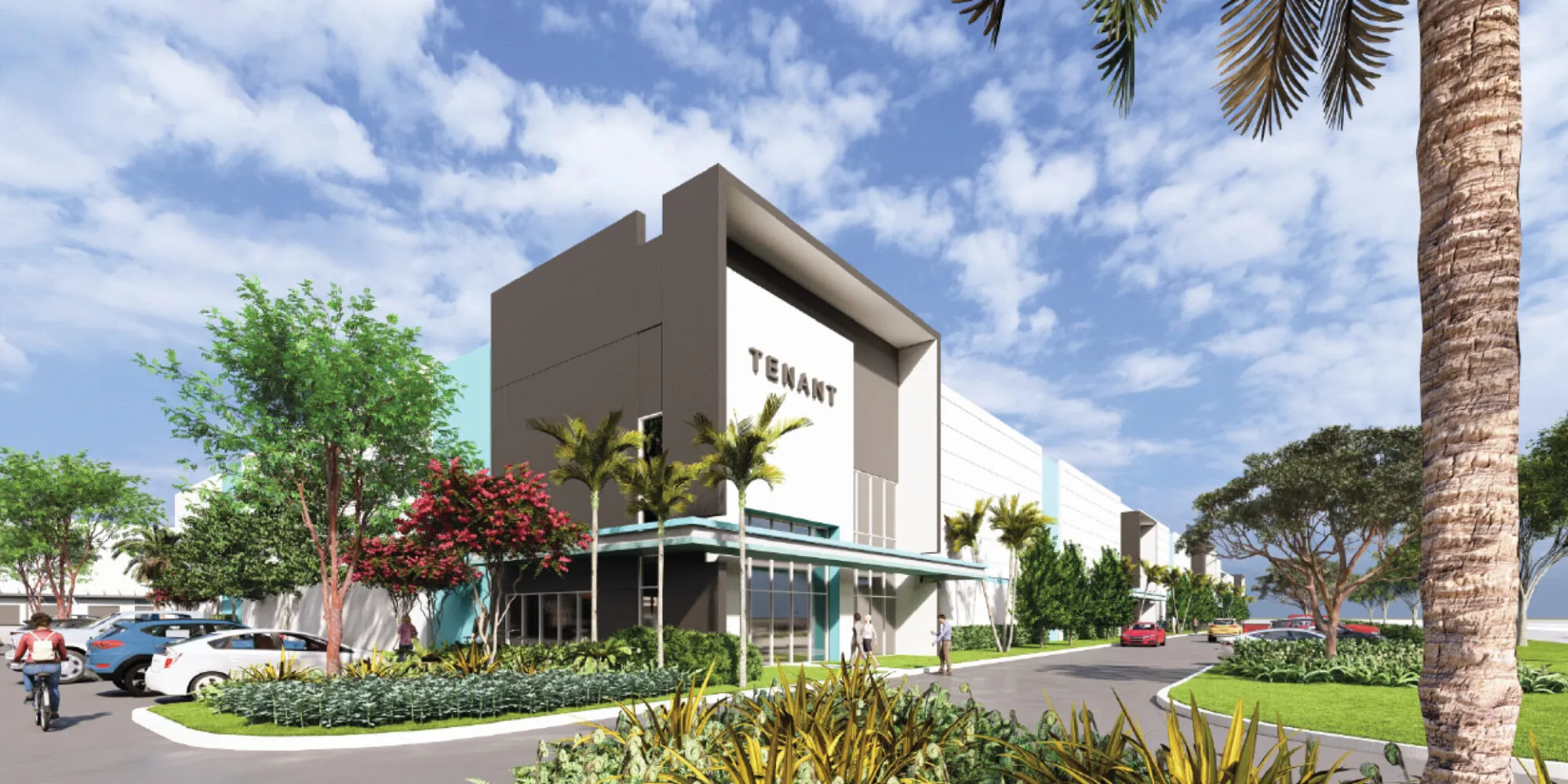 A modern architectural rendering of Festival Logistics Park in Pompano Beach