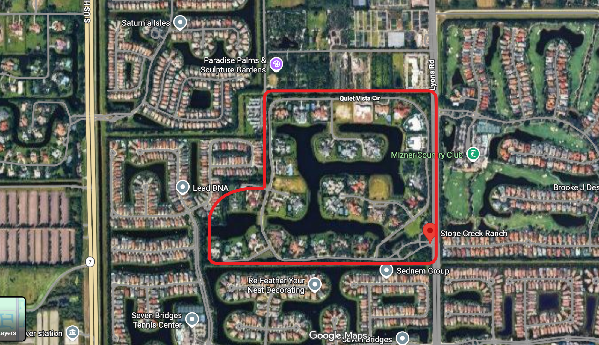 Aerial view of Stone Creek Ranch gated community west of Delray Beach, Palm Beach County