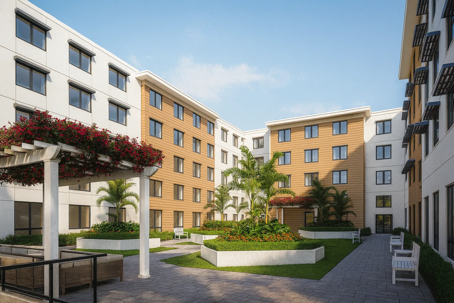 Interior courtyard of Waterview Apartments in Mangonia Park