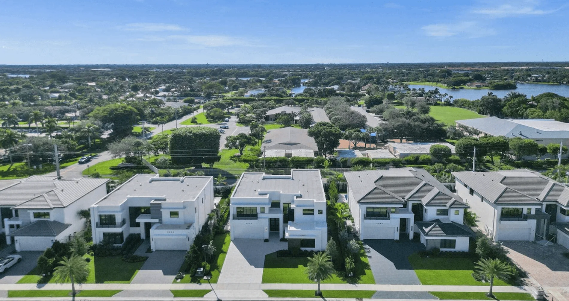 aerial view of luxury Delray Ridge homes with modern architecture during daytime in Delray Beach, FL.