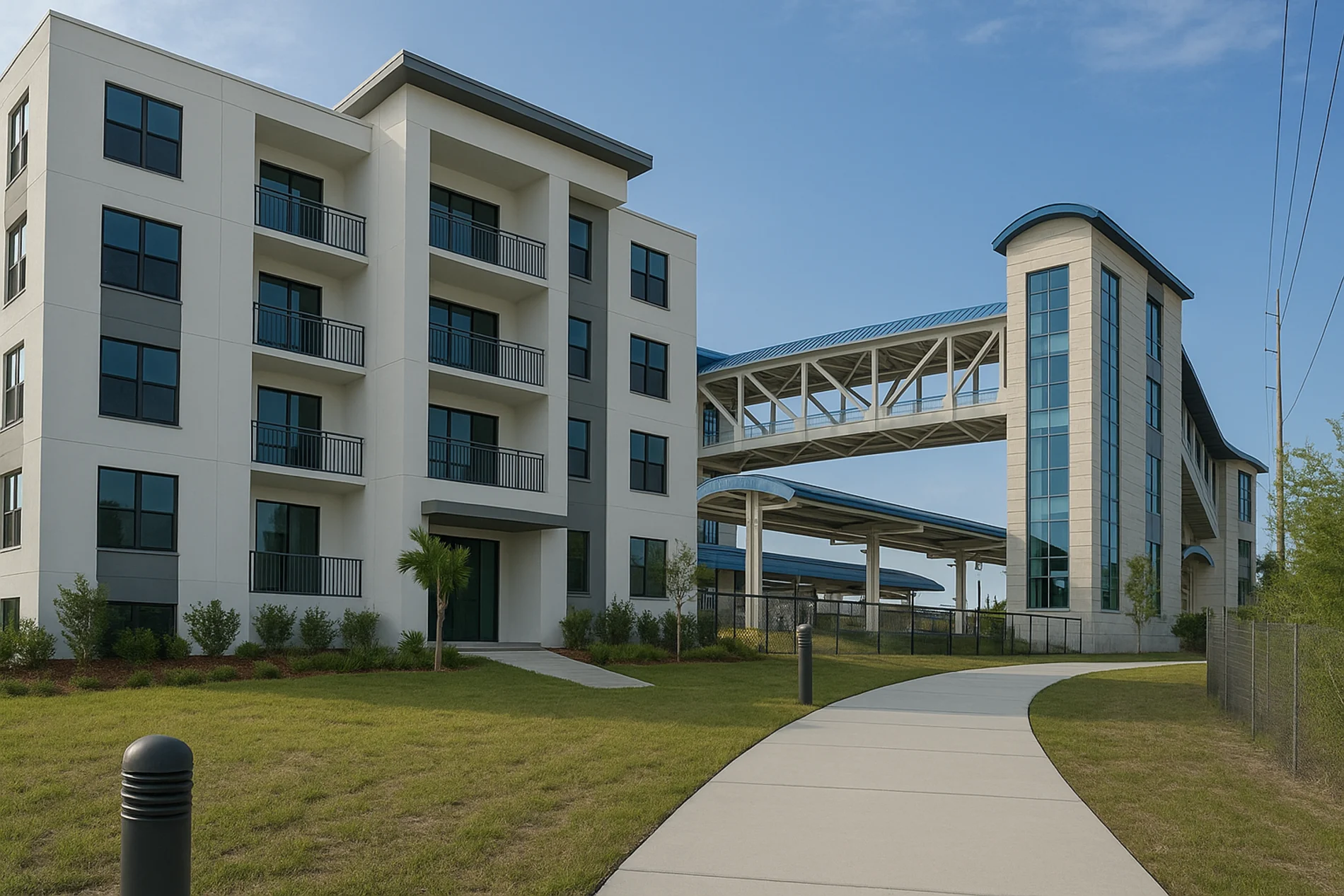 Modern apartment building adjacent to the Tri-Rail station in Boca Raton, Florida