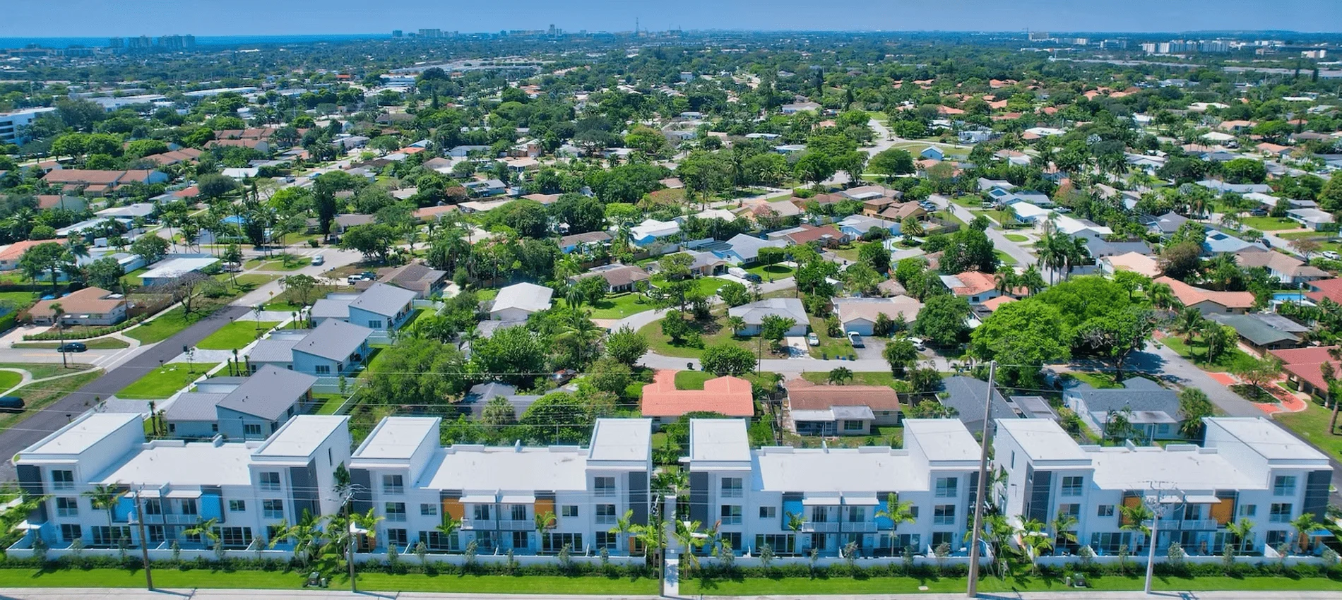 Aerial view of modern apartments in Yamato Villas, a rental community in Boca Raton .